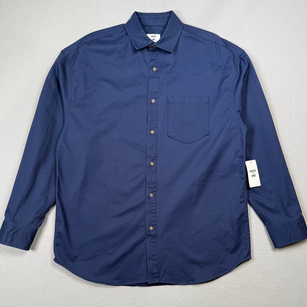 Mode of One Men's Relaxed-Fit Button-Down Twill Shirt Caspian Waters Medium $60